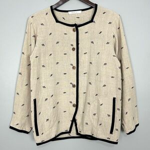 Aly Wear Embroidered Linen Jacket Women’s Size XS Button Front Pockets Lagenlook